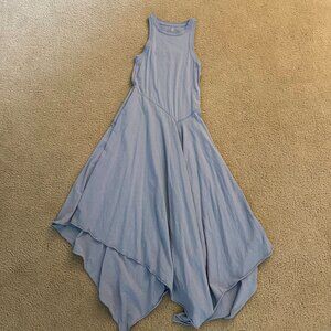 Light Blue Handkerchief Hem Midi Dress Asymmetrical